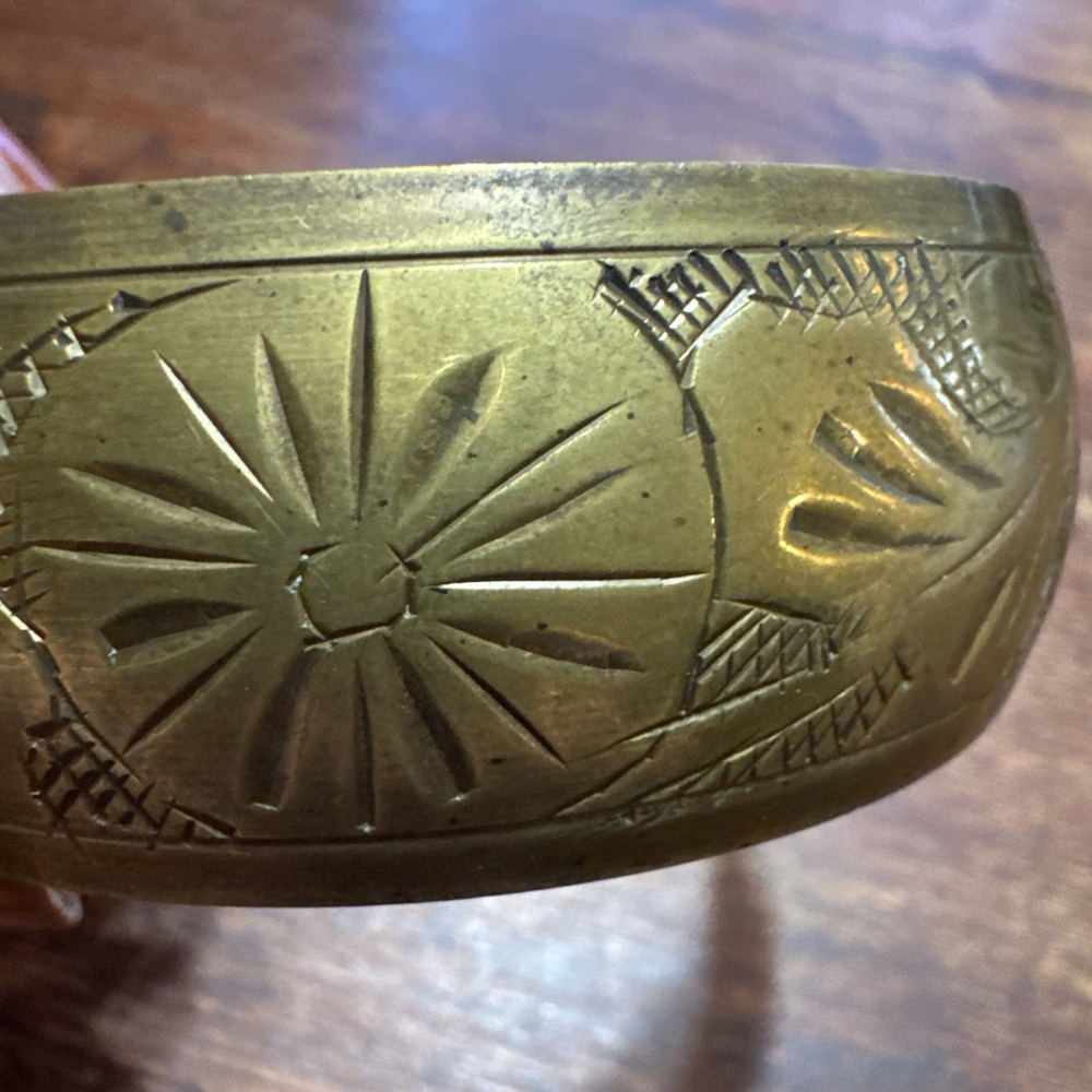 Brass Bangle Bracelet Wide Etched Retro Boho Jewelry Made In India‎